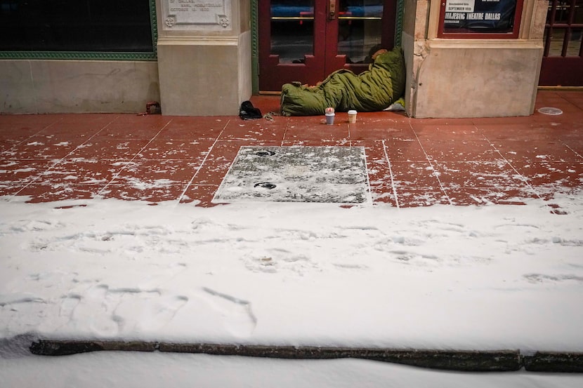 With temperatures already falling into the single digits homeless person sleeps in the...