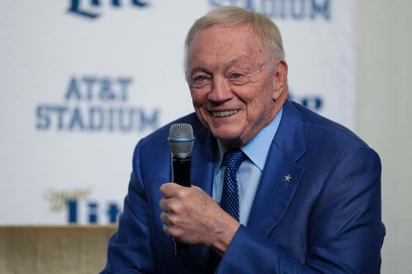 Dallas Cowboys owner Jerry Jones spoke during a news conference with Pro Football Hall of...