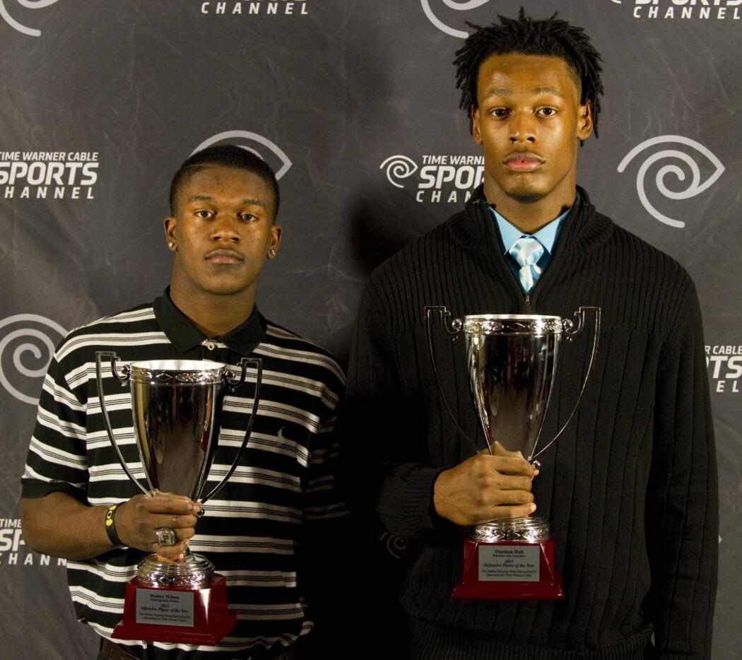 Offensive player of the year Dontre Wilson (left) of DeSoto and defensive player of the year...