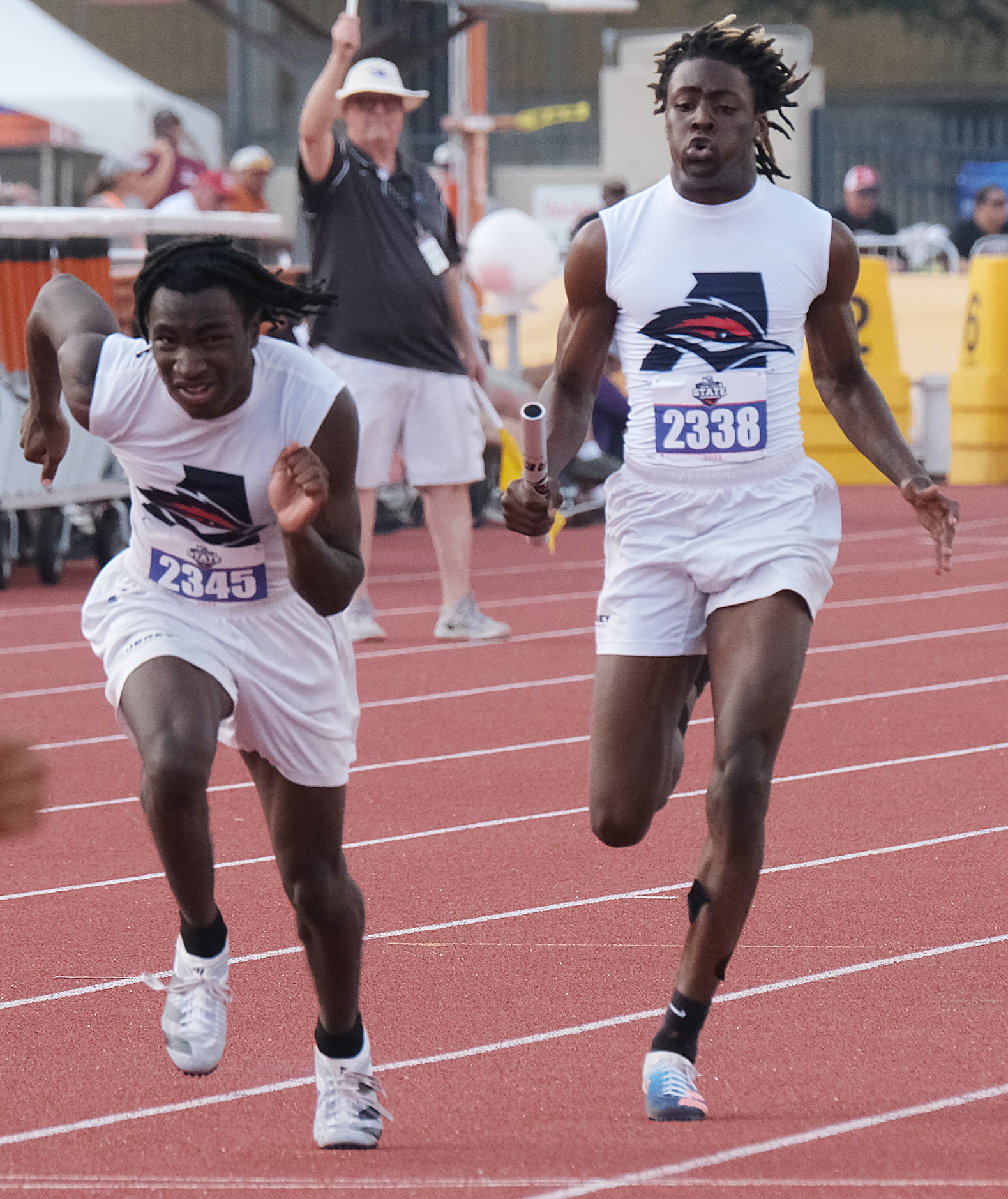 The Aubrey Boys 4x200 Meter relay team competes at the UIL State track championships at Mike...