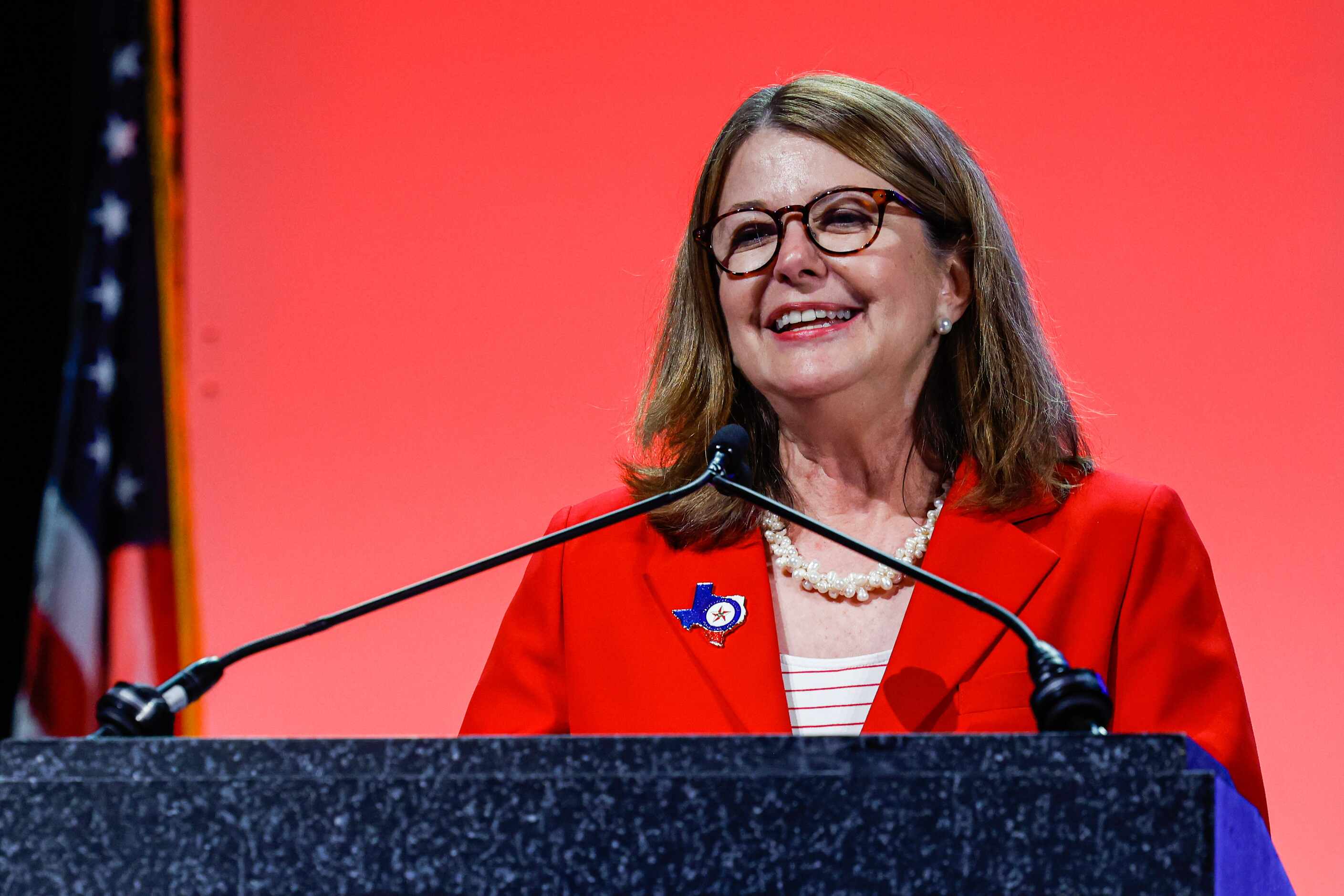 President of the Texas Federation of Republican Women Kit Whitehill during a general meeting...