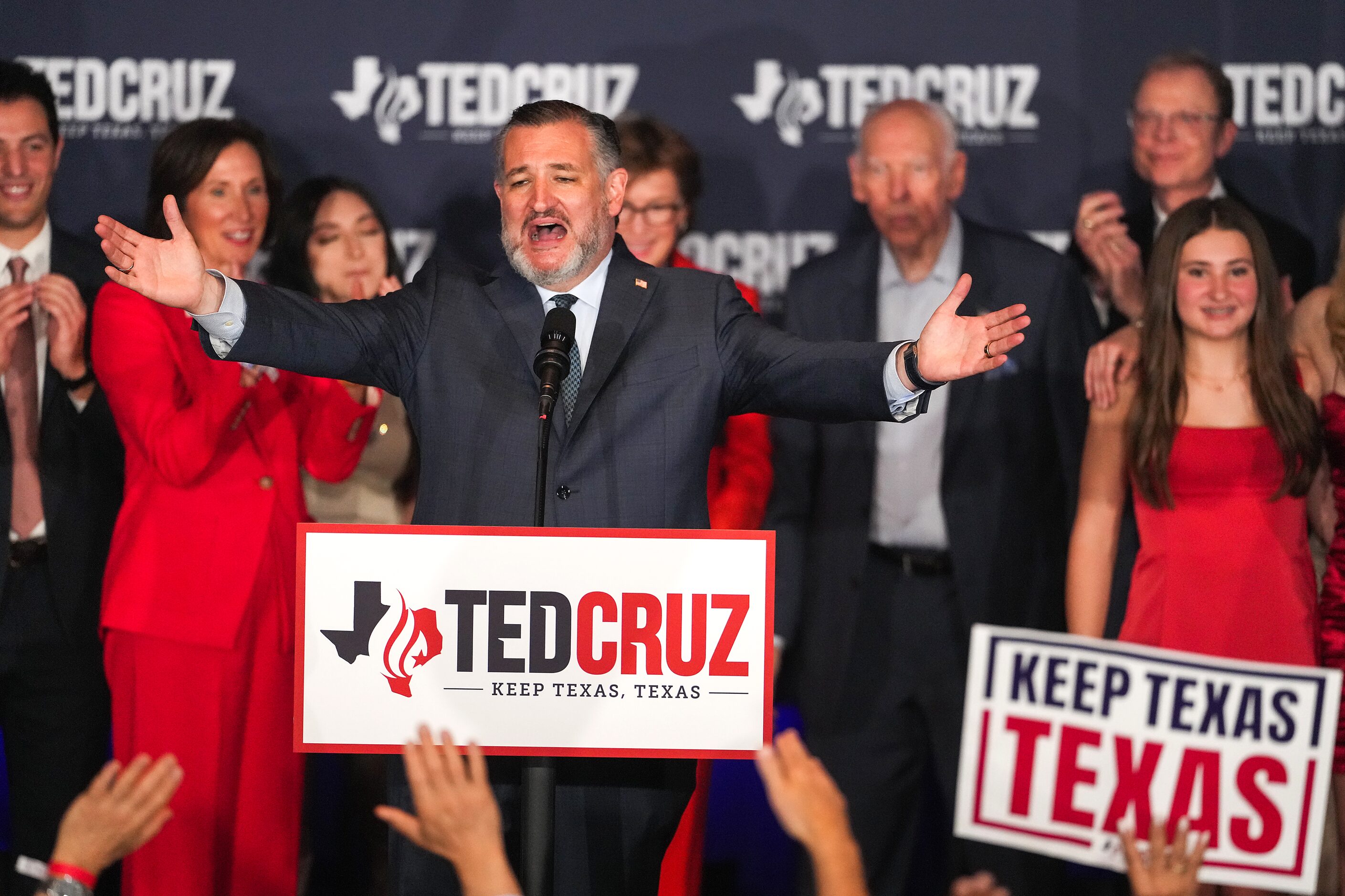 Sen. Ted Cruz, R-Texas, addresses supporters during an election night watch party on...