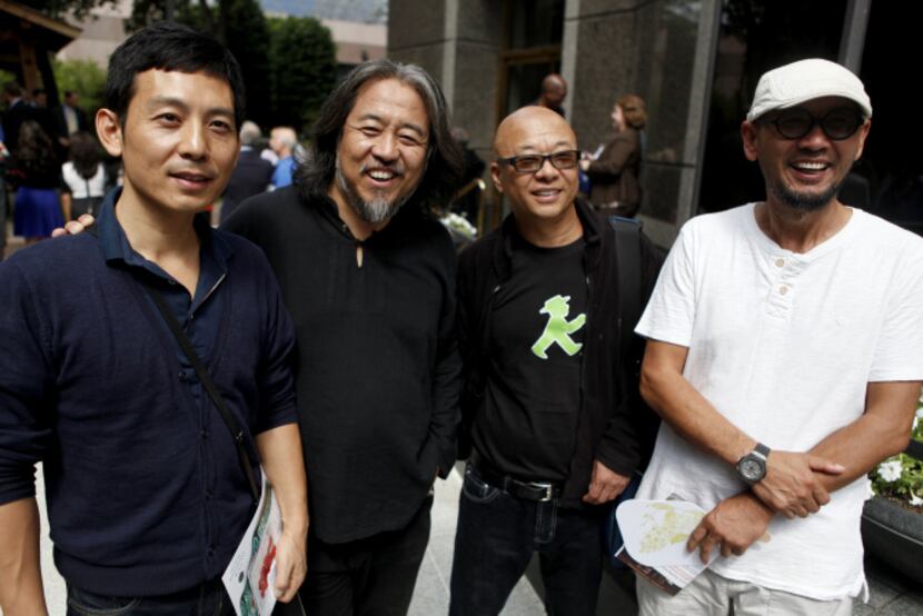 From left: Artists Ma Jun, Liu Yonggang, Wang Shugang and Qin Feng were on hand at the...