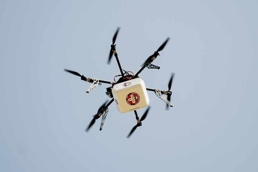 
A drone delivers supplies and medicine to a remote clinic at the Wise County Fairgrounds in...