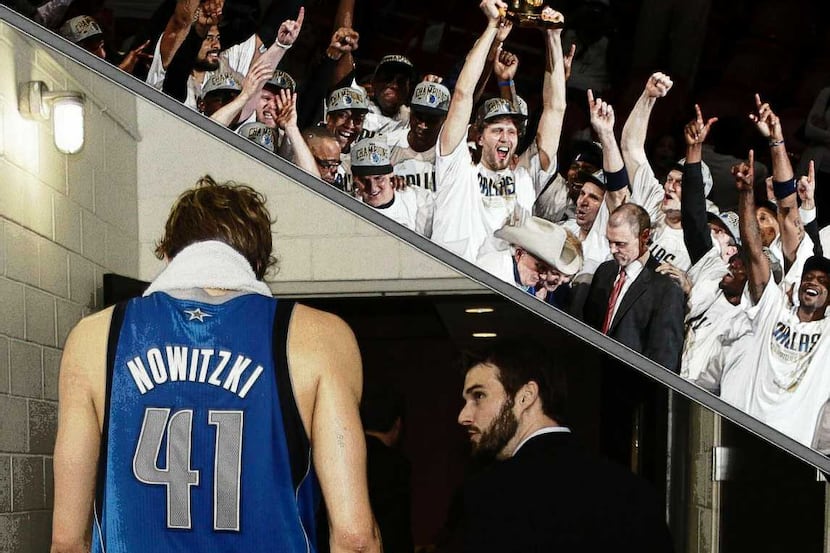 Dirk Nowitzki disappeared into the locker room before re-emerging for the Mavericks'...