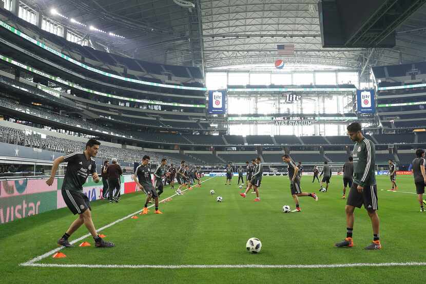 Mexico trains before its friendly match against Croatia on March 27, 2018 at AT&T Stadium in...