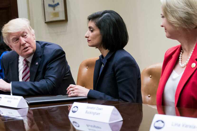 FILE-- President Donald Trump during a Women in Healthcare panel, hosted by Seema Verma,...