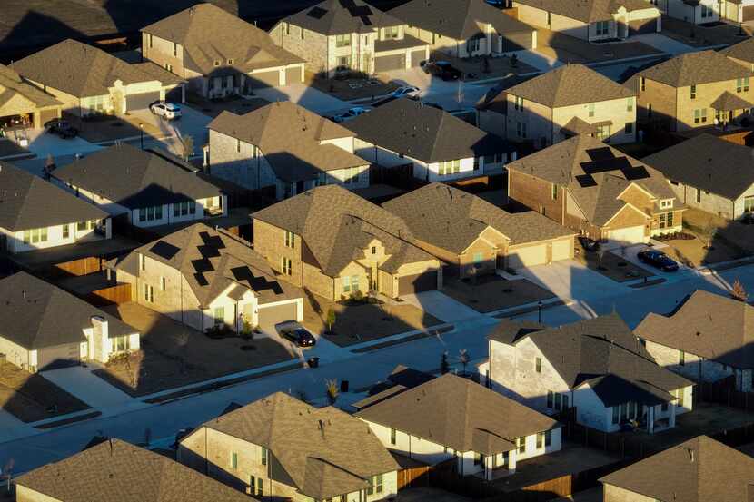An aerial view of homes in the Diamond Creek subdivision in Forney.