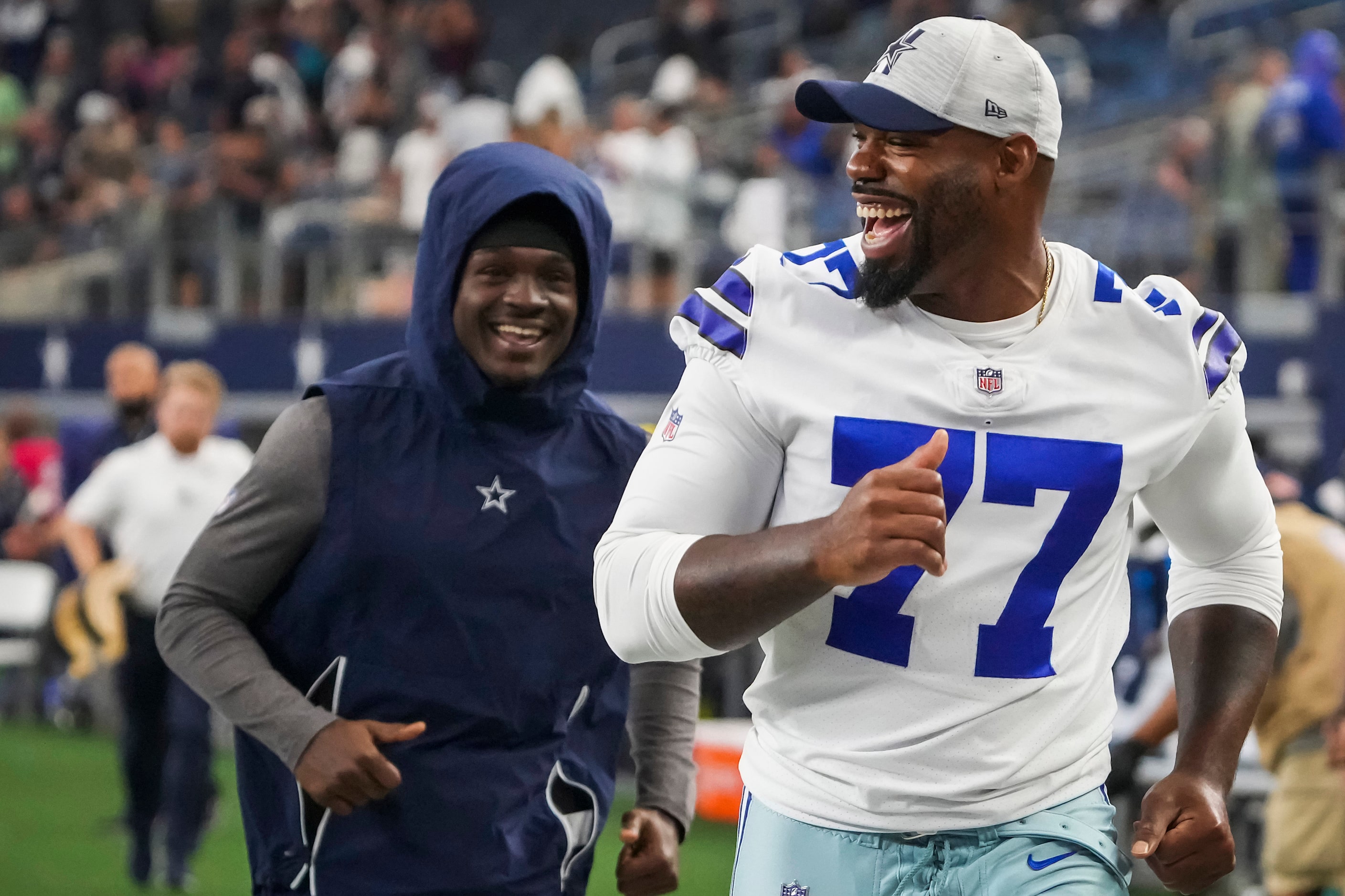 Dallas Cowboys offensive tackle Tyron Smith (77) leaves the field following a loss to the...