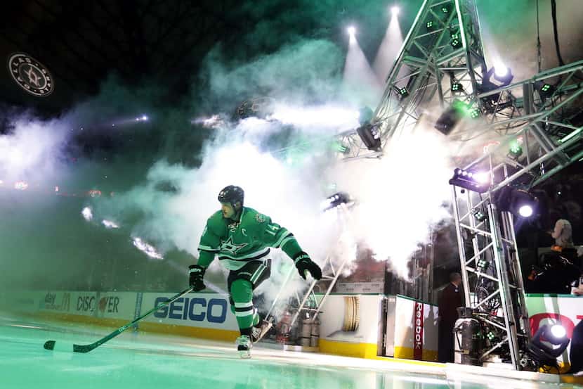 Dallas Stars left wing Jamie Benn (14) takes the ice for Game 1 against the Minnesota Wild...