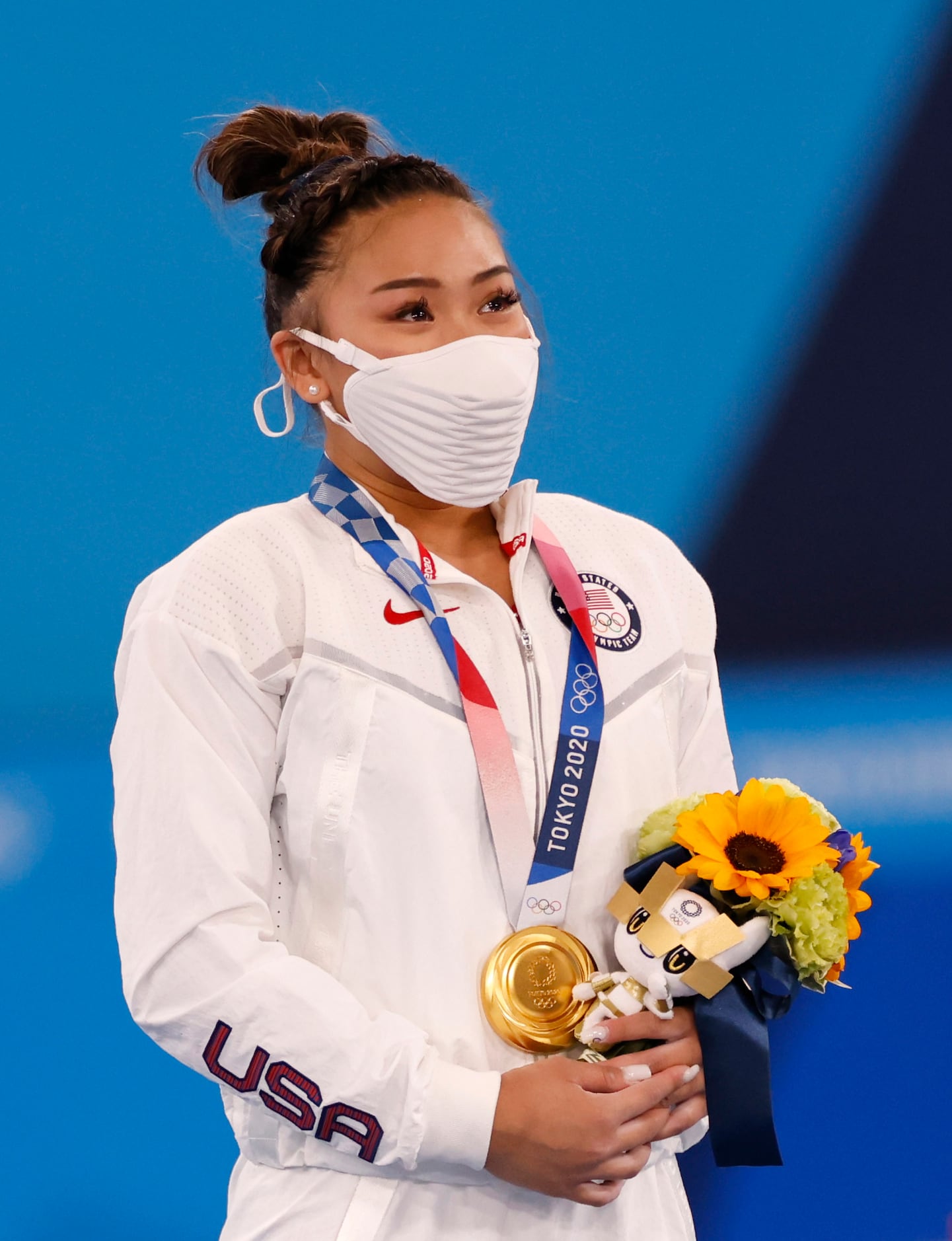 USA’s Sunisa Lee after receiving her gold medal in the women’s all-around final at the...