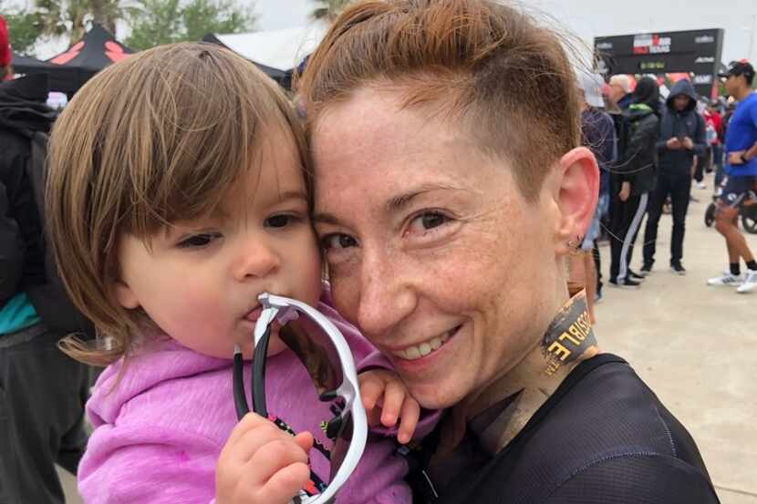 Brandi Grissom Swicegood, an Austin writer, and her daughter, Adaline, at the end of the...