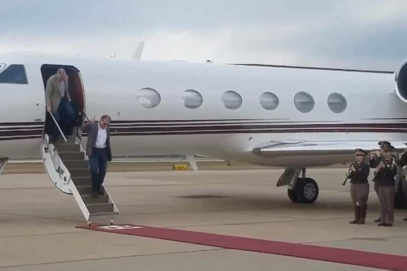 New Texas A&M head coach Jimbo Fisher stepping off the plane in College Station, Texas. (via...