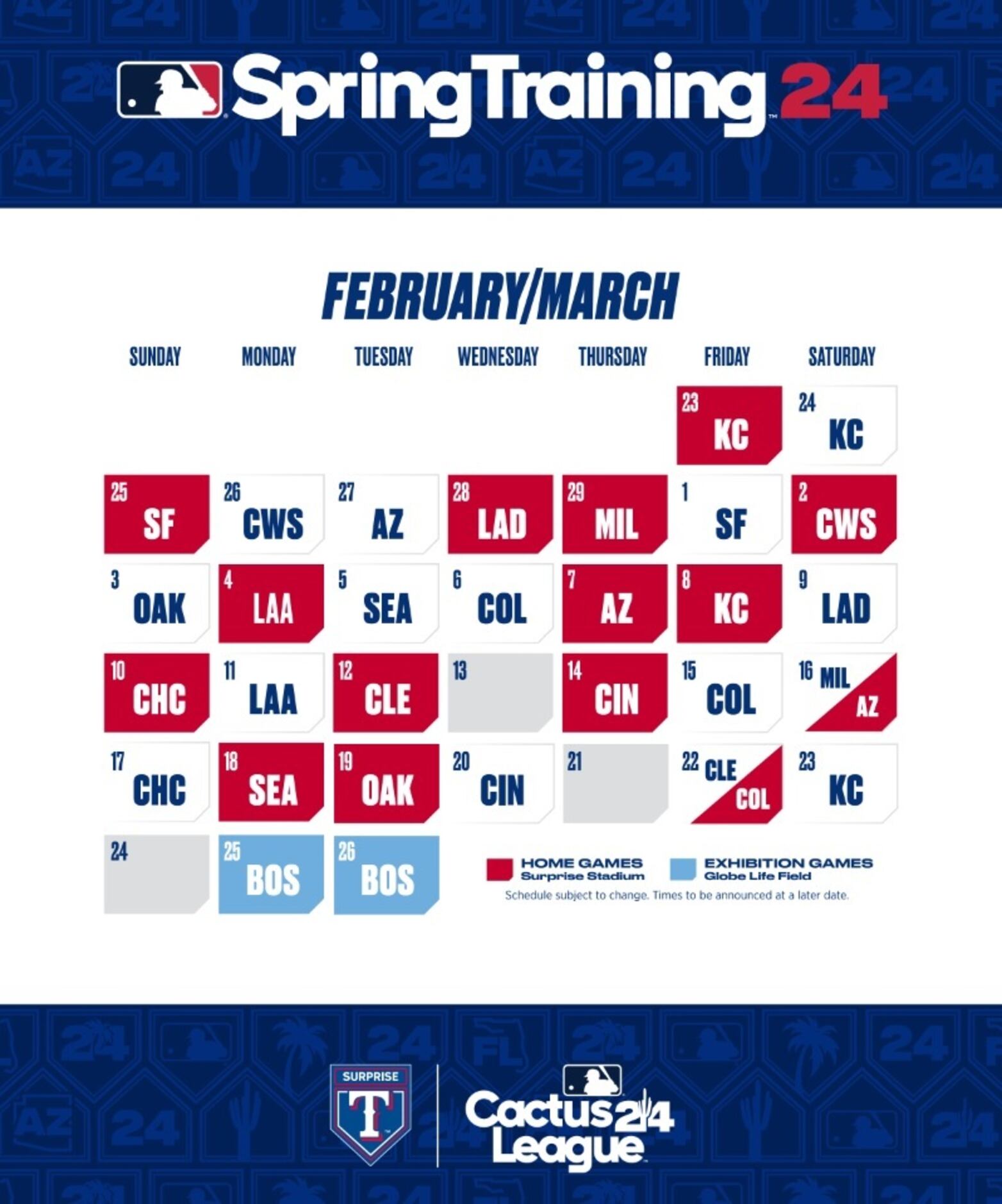 Texas Rangers Announce 2019 Spring Training Schedule, Times – NBC