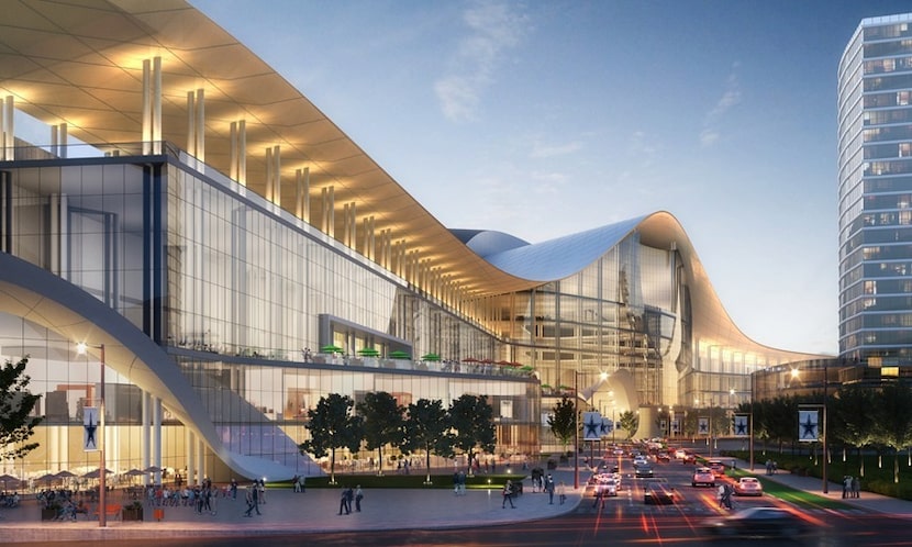 A preliminary rendering of the proposed new Dallas Convention Center, looking north on Lamar...