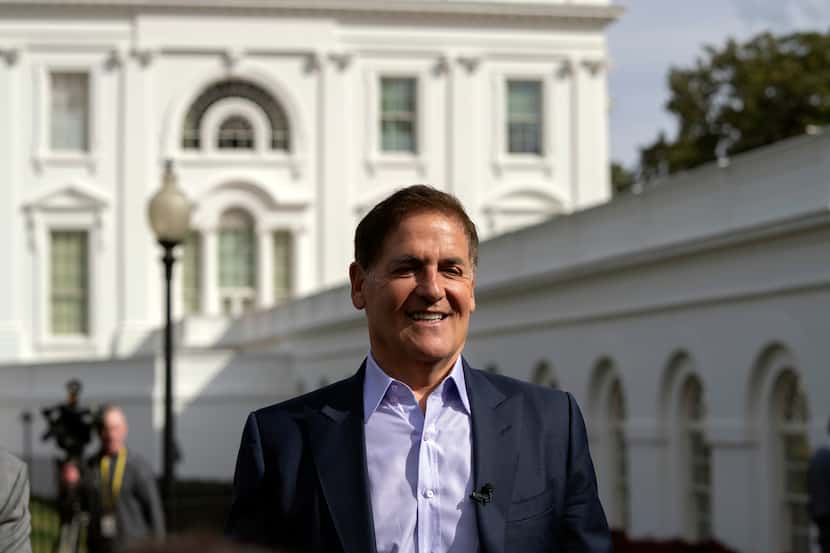 Businessman Mark Cuban speaks after attending meetings at the White House, Monday, March 4,...