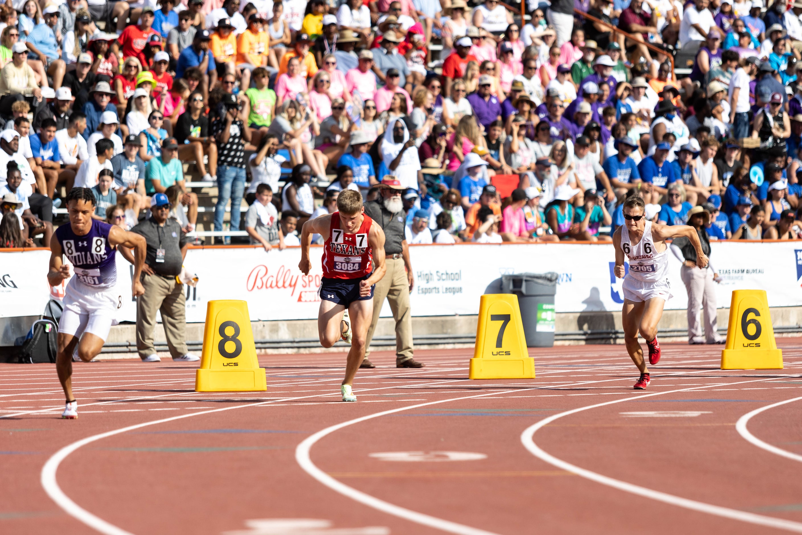 Andrew Lutkenhaus of Northwest races in lane 7 of the boys’ 800m final at the UIL Track &...