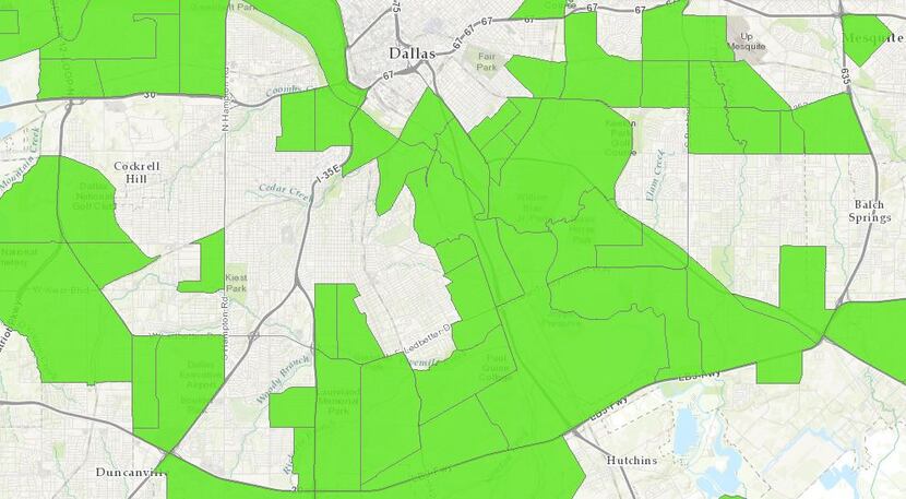 USDA food desert map of southern Dallas County. 