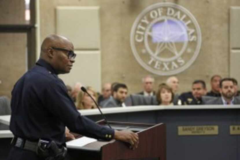  Dallas Police Chief David Brown makes a presentation before the Public Safety committee at...