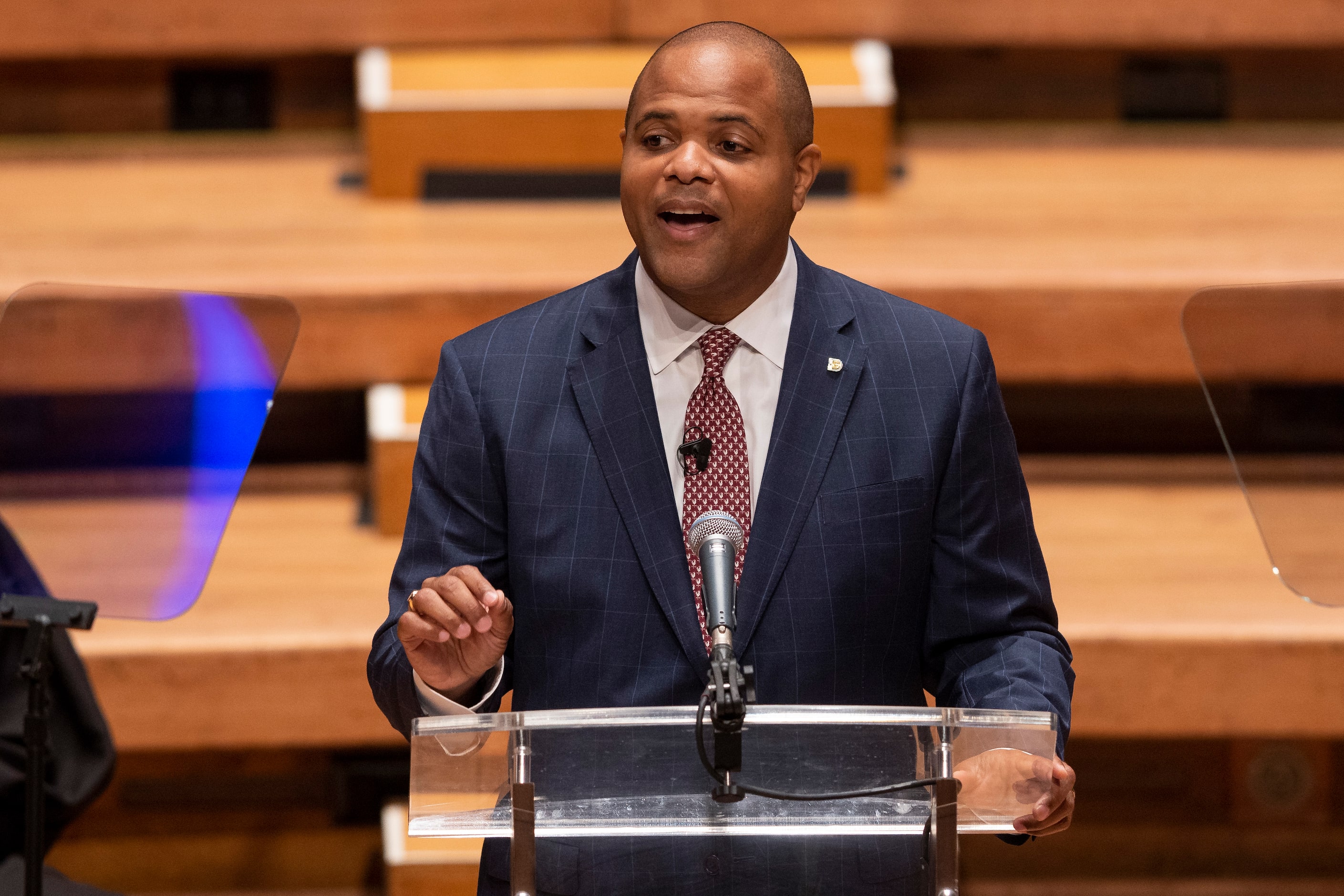 Dallas Mayor Eric Johnson speaks during the Dallas City Council’s inauguration ceremony on...