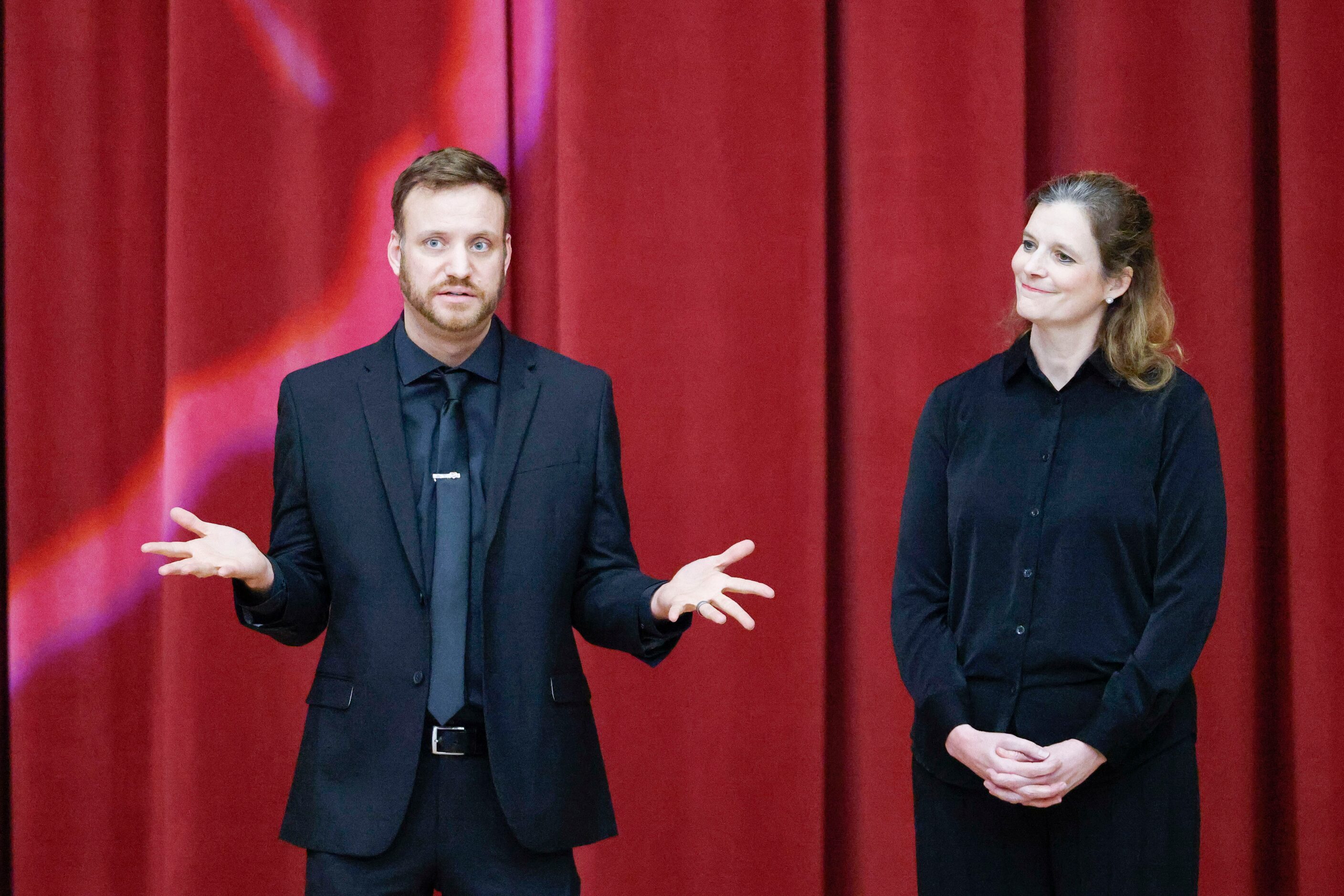 Sherman High School Theatre/artistic director Kyle Nichols (left) and mixed choir director...