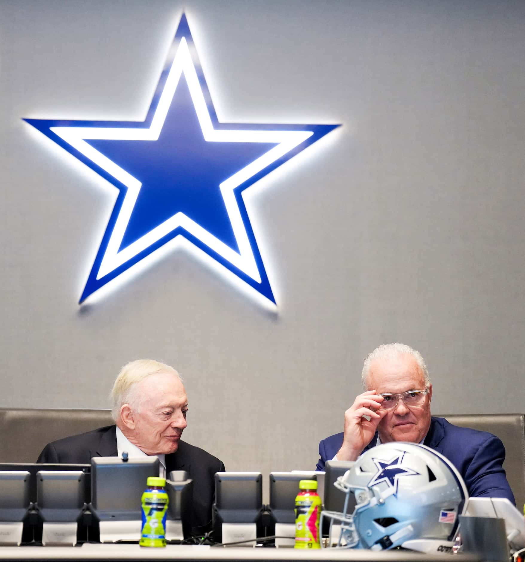 Dallas Cowboys owner and general manager Jerry Jones and executive vice president Stephen...