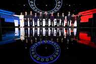 Democratic presidential candidates lined up before the start of their Oct. 15 debate at...