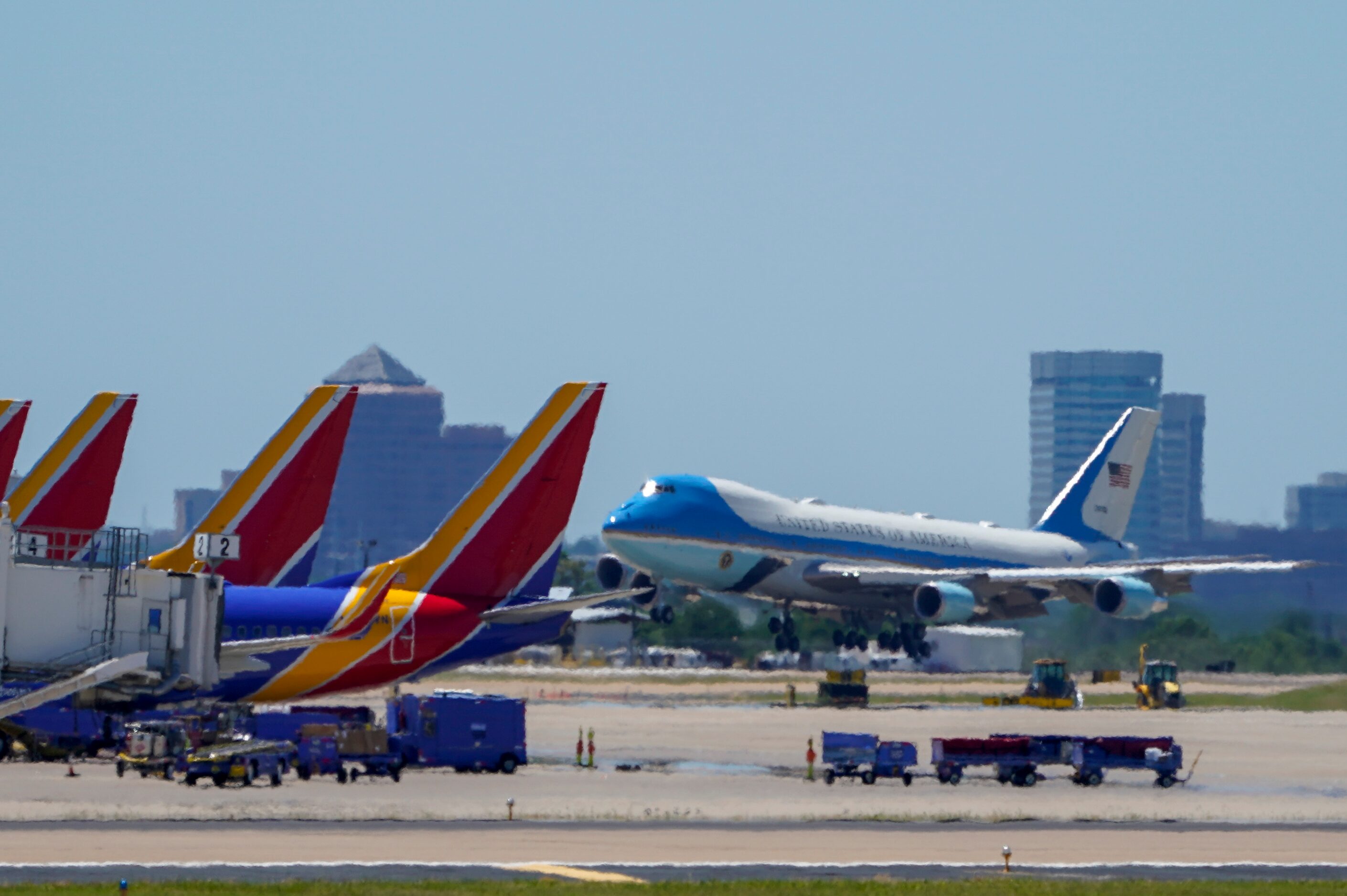 Air Force One lands at Dallas Love Field on Thursday, June 11, 2020, in Dallas. (Smiley N....