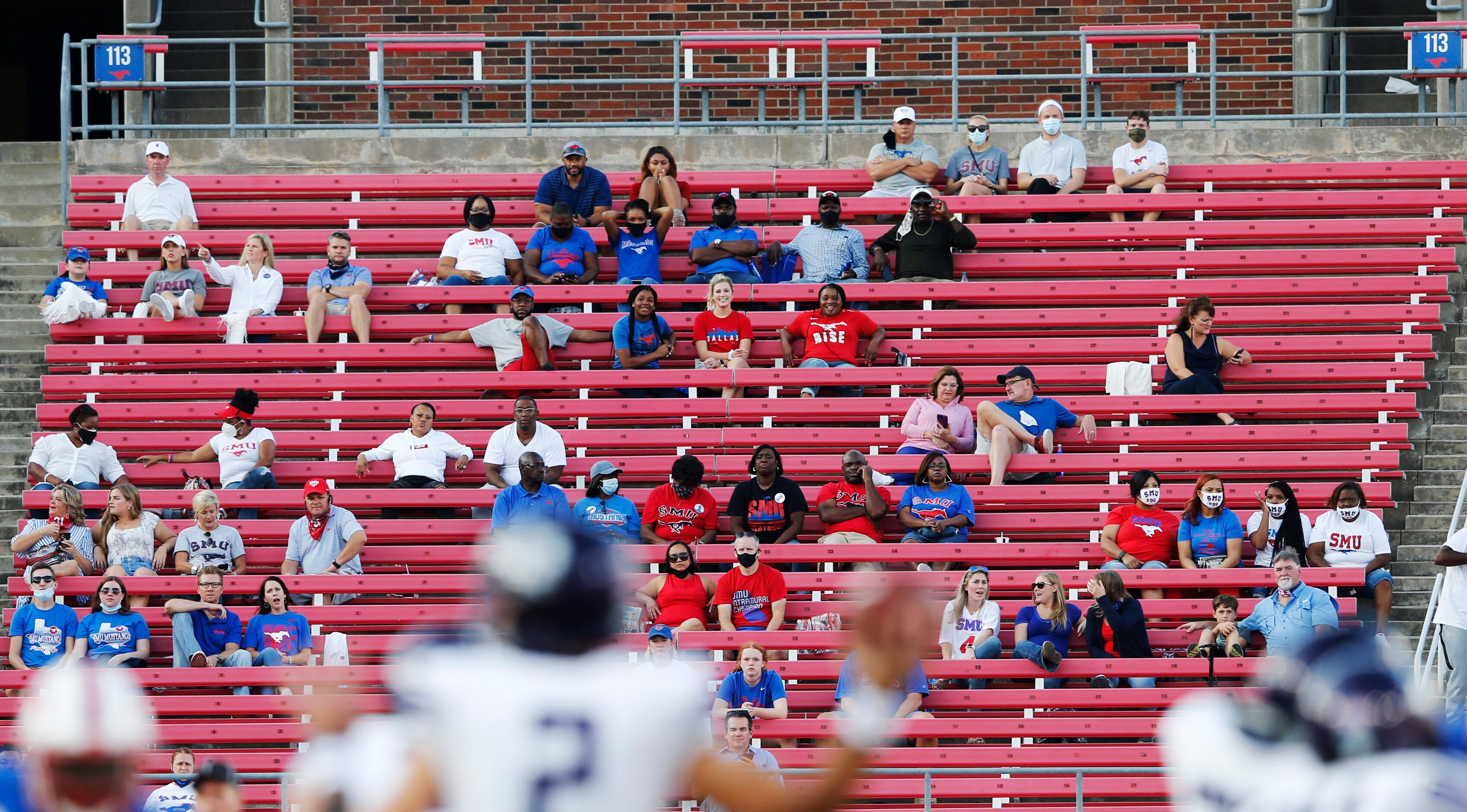 Southern Methodist Mustangs fans watch as the Mustangs play Stephen F. Austin Lumberjacks...