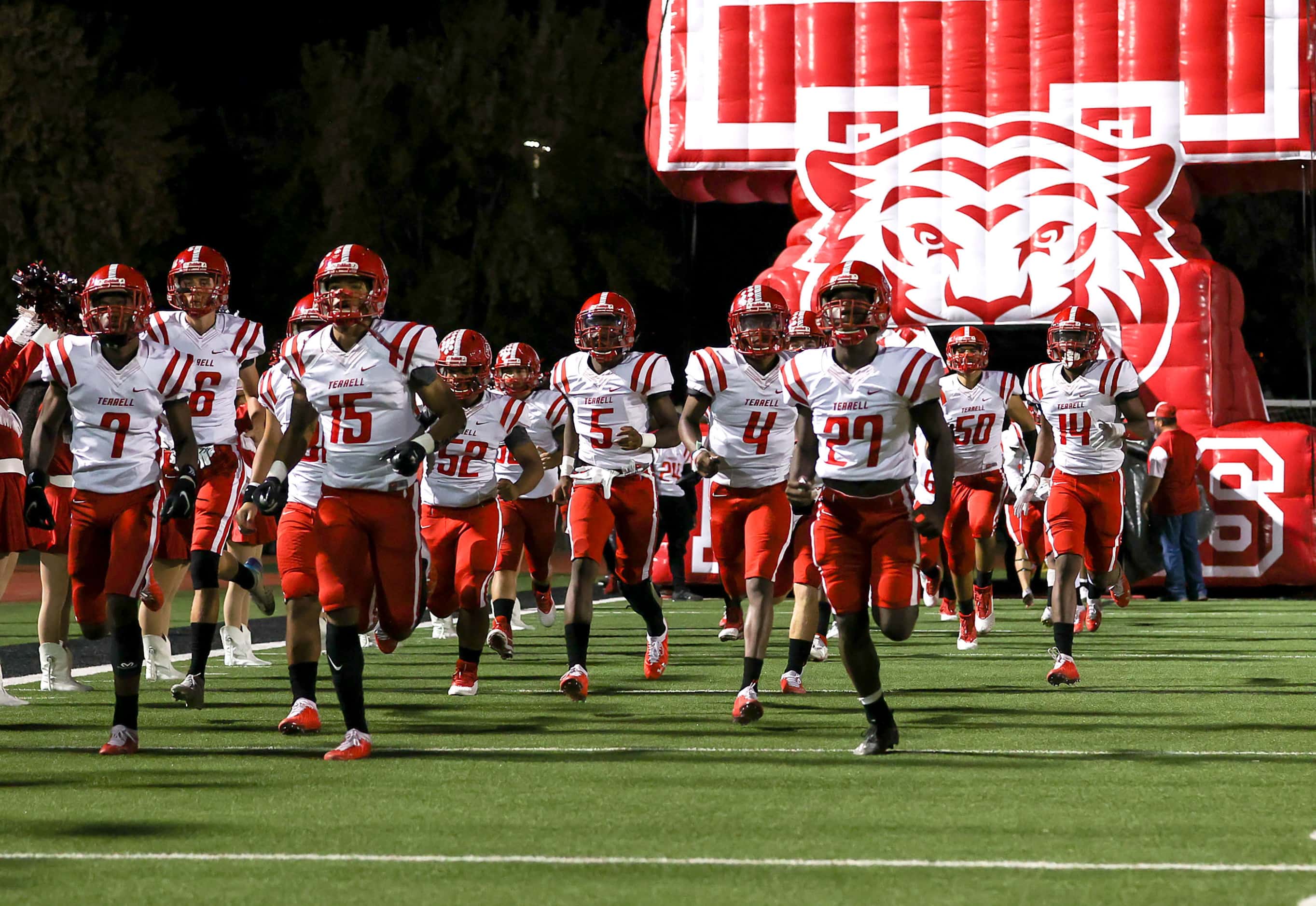The Terrell Fighting Tigers enter the field to face Argyle in a District 7-4A high school...