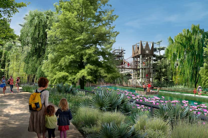 A cable ferry and climbing towers are among the play features in the proposed park.