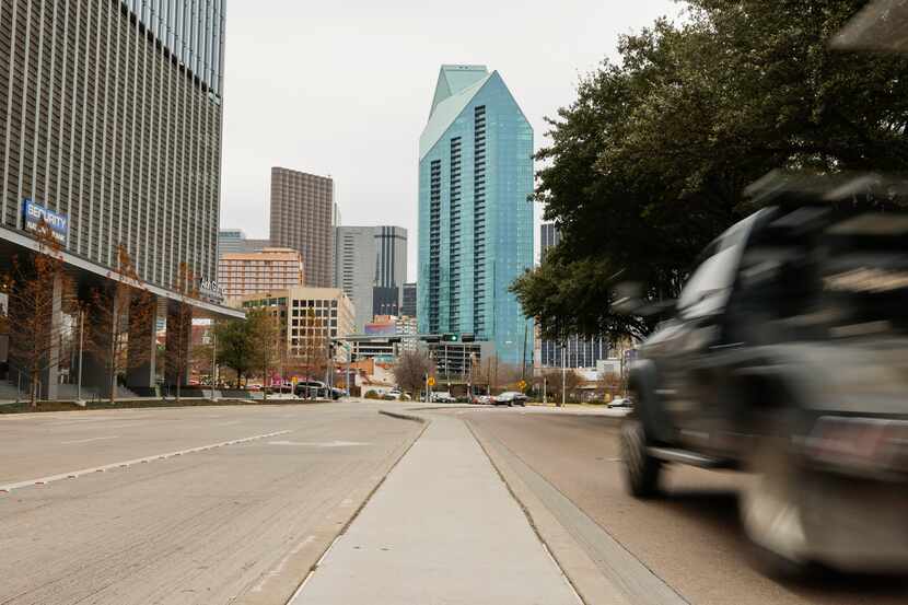 The downtown Dallas skyline is seen along Field Street on Jan. 20 in Dallas.