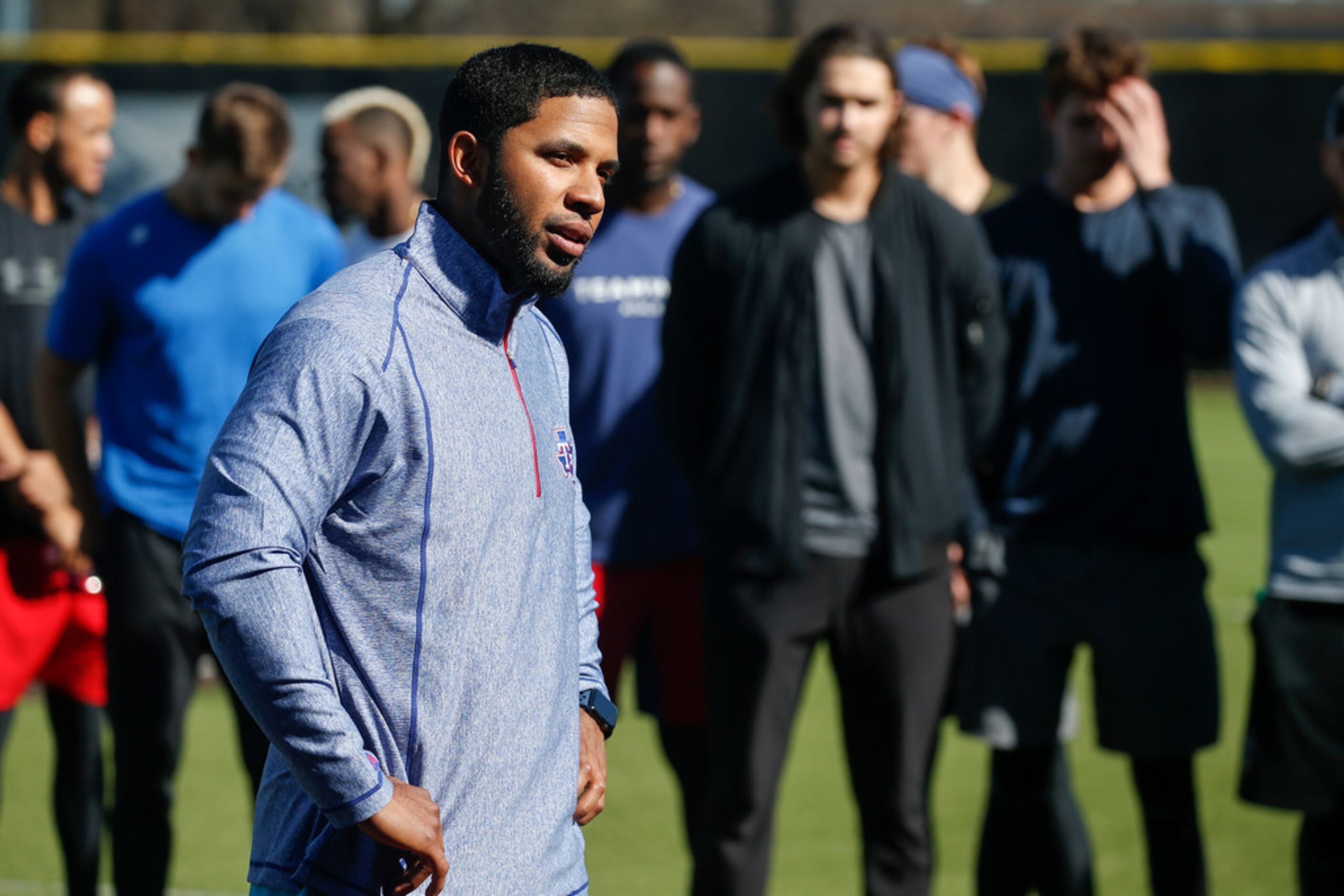 Rangers shortstop Elvis Andrus donates baseball and softball equipment to Thomas Jefferson...