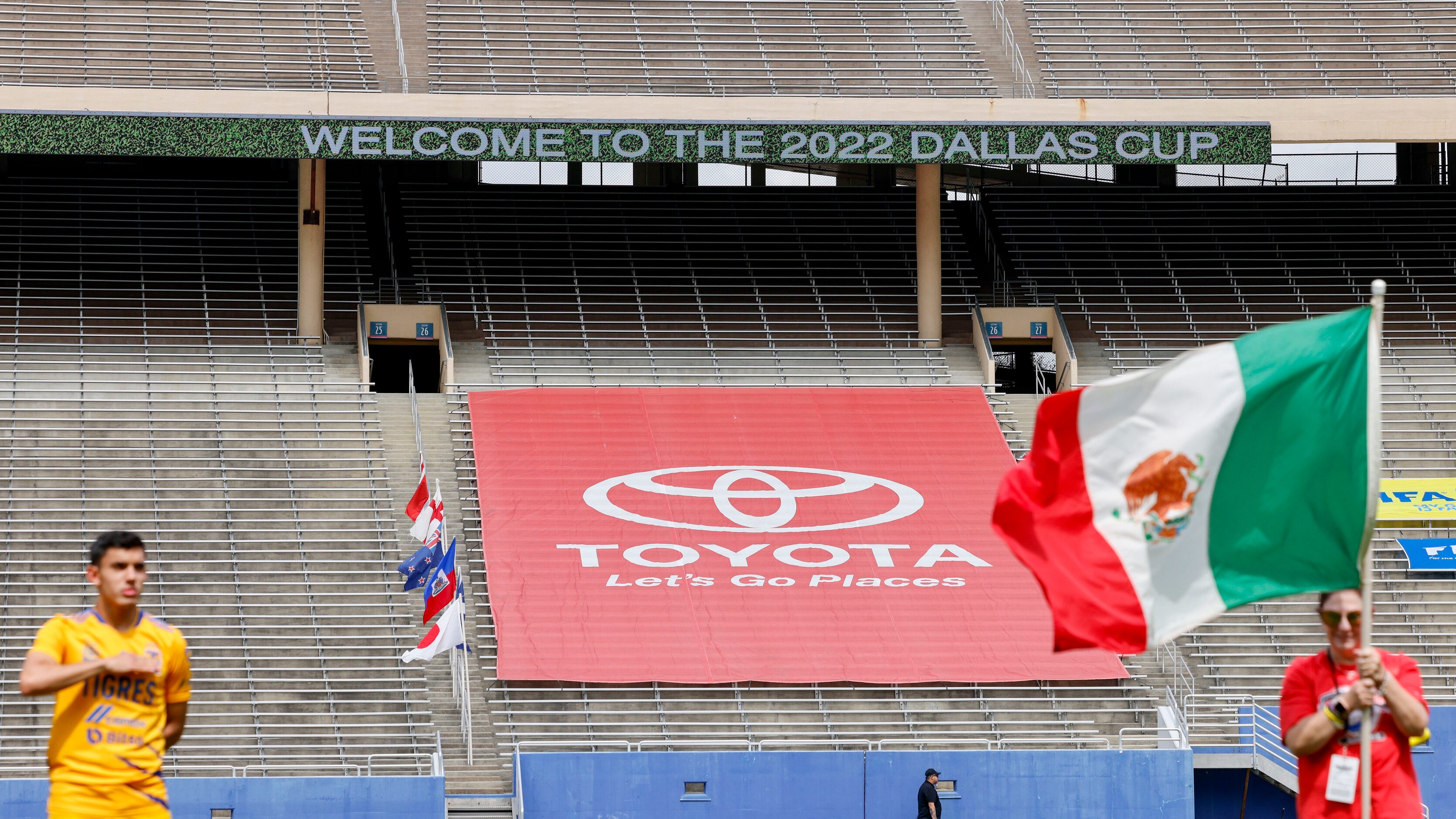 Tigres UANL players stand for the Mexican national anthem before a Dallas Cup U19 Super...