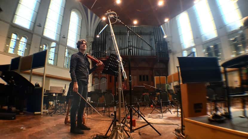 Dallas native composer Daniel Hart in 2016, recording his score for Pete's Dragon at AIR...