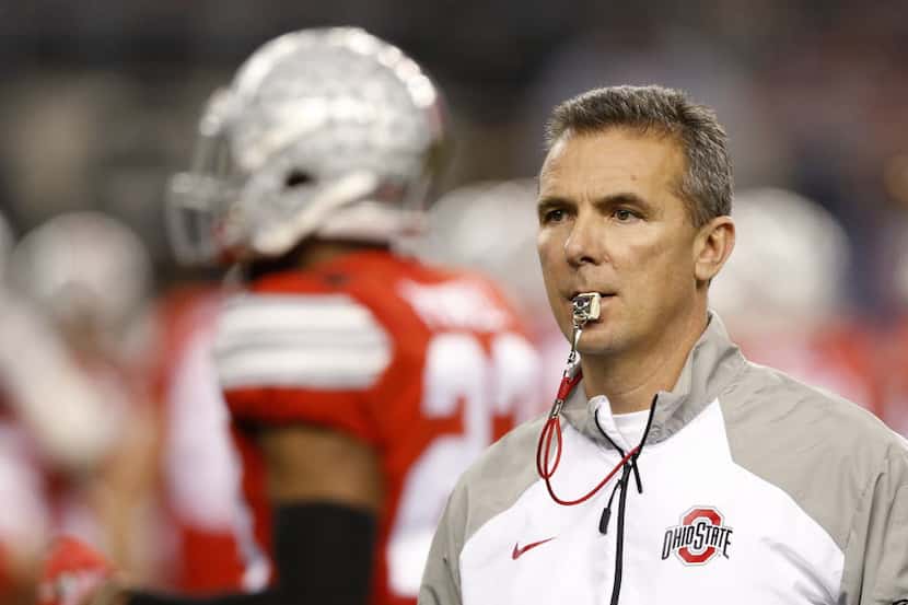 Ohio State Buckeyes head coach Urban Meyer during pre game warmups before playing the Oregon...