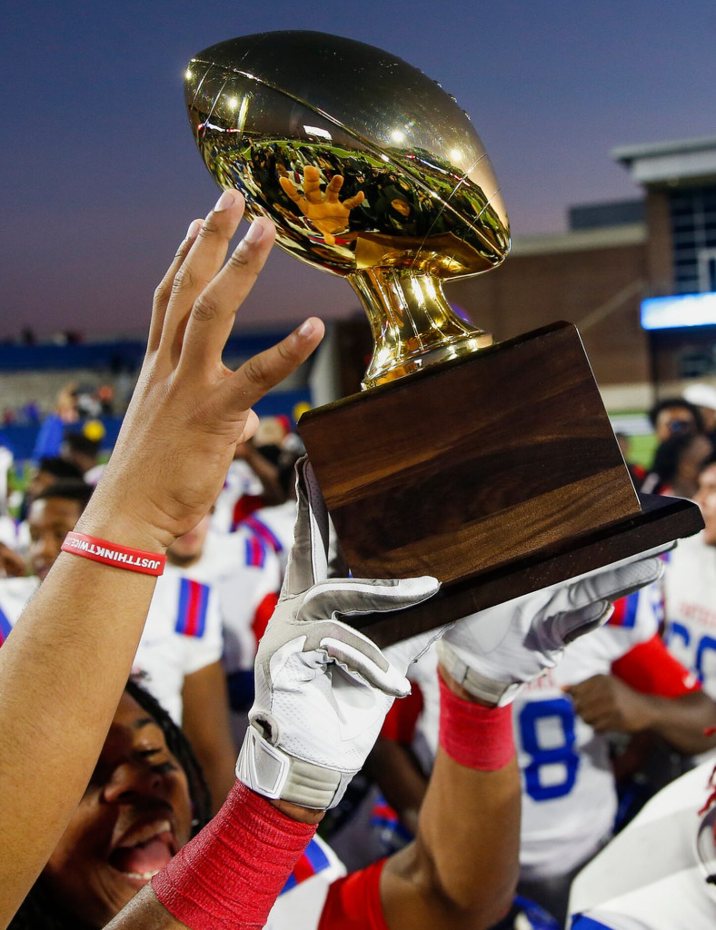 The Duncanville Panthers celebrate a win over Rockwall in the Class 6A Division I state...