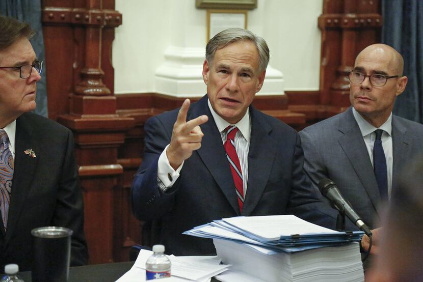 Gov. Greg Abbott kicks off the first roundtable discussion, held Aug. 29, 2019 at the Texas...