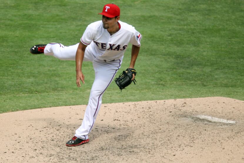 Texas relief pitcher Joakim Soria makes his first appearance of the year in the sixth inning...