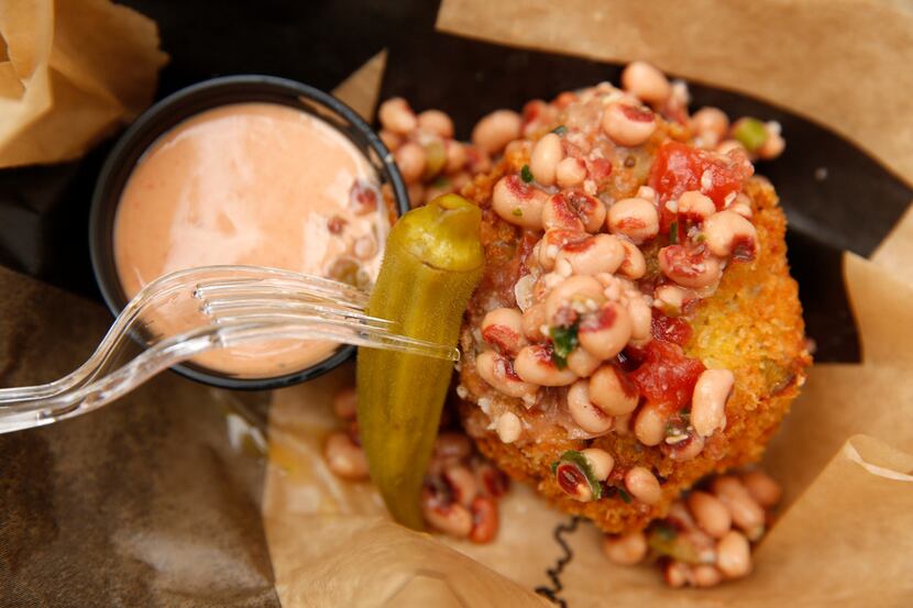 Fernie's Hoppin' John Cake with Jackpot Sauce served at the State Fair of Texas in Dallas on...
