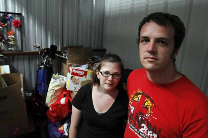 A storage unit at Granbury Baptist Church holds what Laura and Josiah Thompson could salvage...