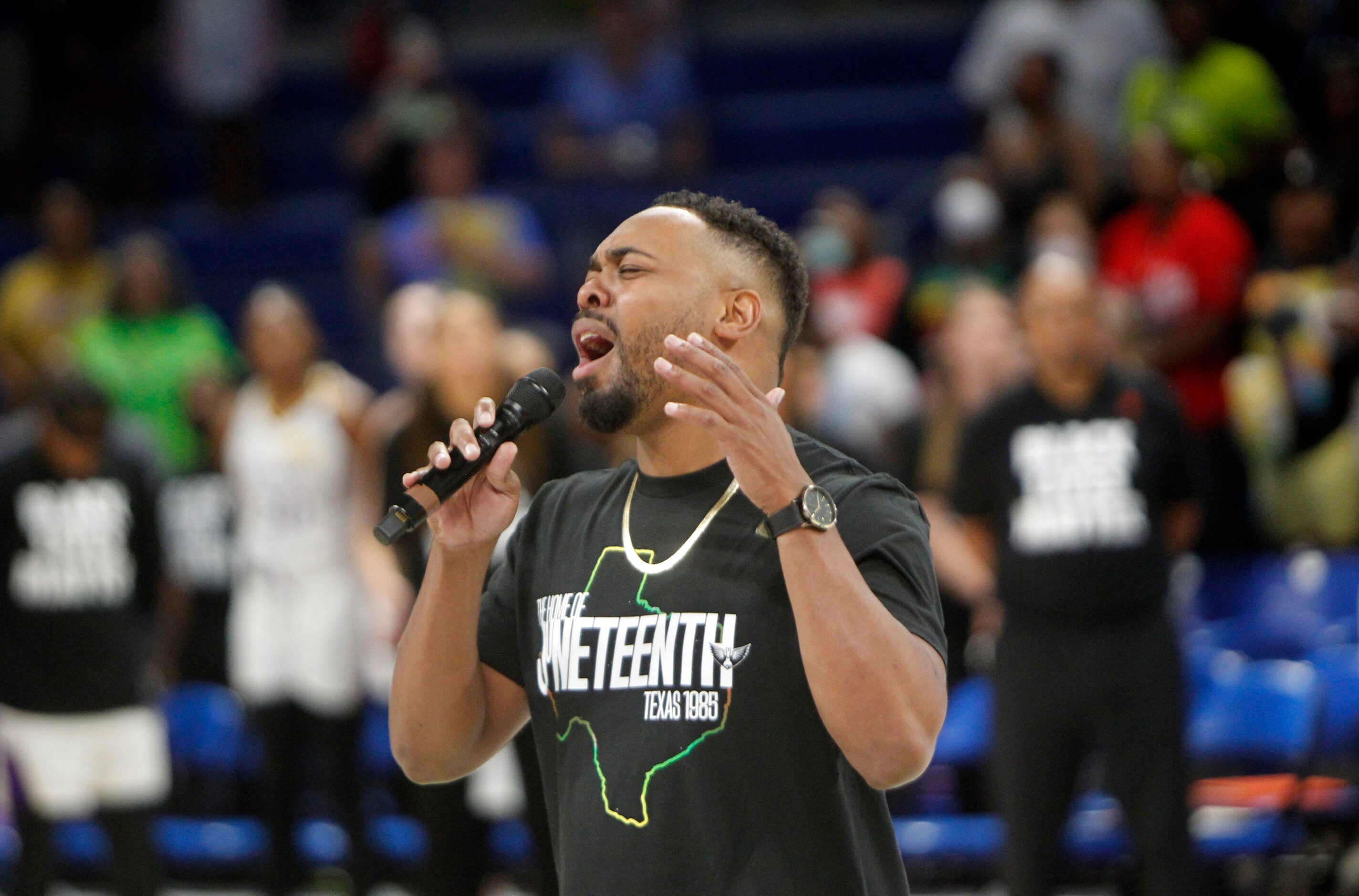 Reuben Lael sang the black national anthem prior to the start of the Dallas Wings versus LA...