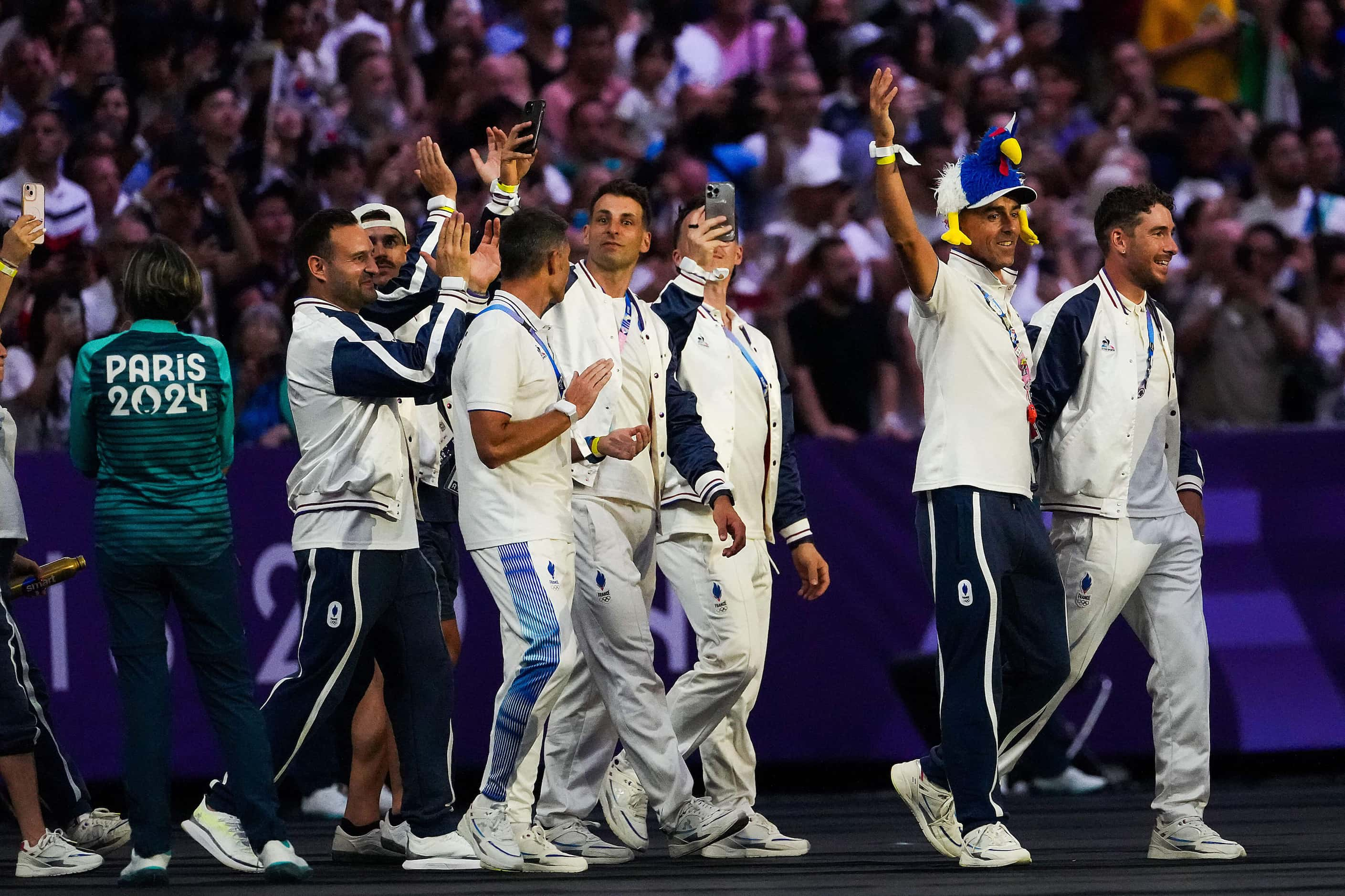 French athletes march into the stadium during closing ceremonies for the 2024 Summer...