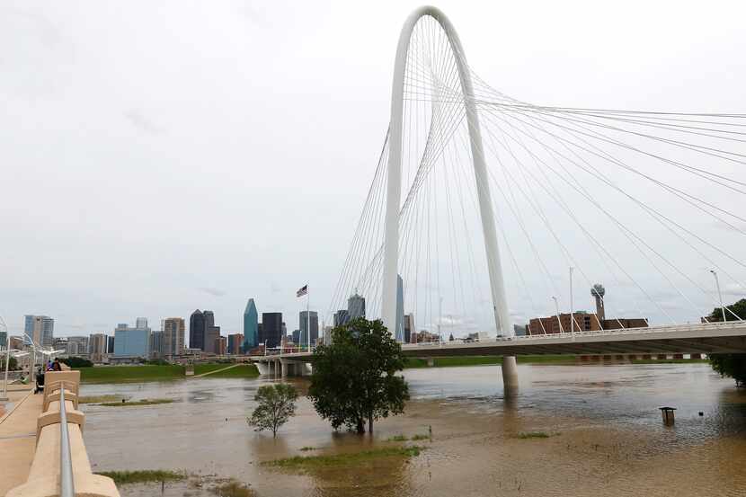 Flooding from the Trinity River covered the bike trails and streets below the Continental...