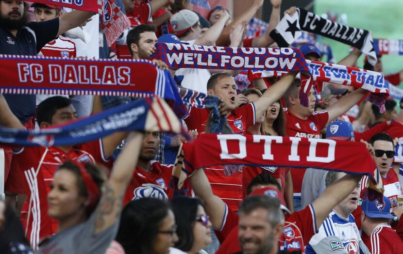 FC Dallas fans celebrate before a game at Toyota Stadium in May.
