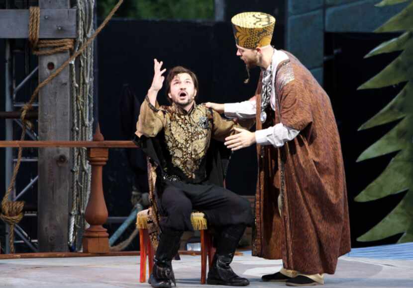 Seth Magill and Christopher Curtis perform in Shakespeare Dallas' production of Perciles at...