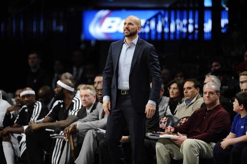Jan 24, 2014; Brooklyn, NY, USA; Brooklyn Nets head coach Jason Kidd coaches against the...