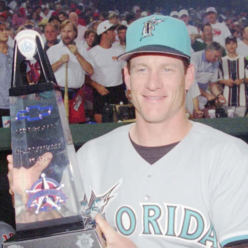 Florida Marlins' Jeff Conine was all smiles after he was named the All-Star MVP Tuesday,...