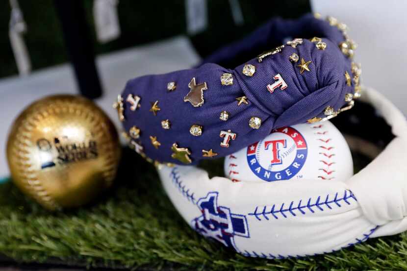 Lele Sadoughi headbands are among the new merchandise that the Texas Rangers unveiled for...
