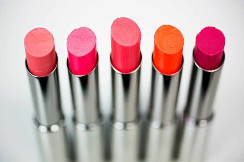 A selection of True Dimensions, Mary Kay's newest lipstick line, in the color lab at Mary...